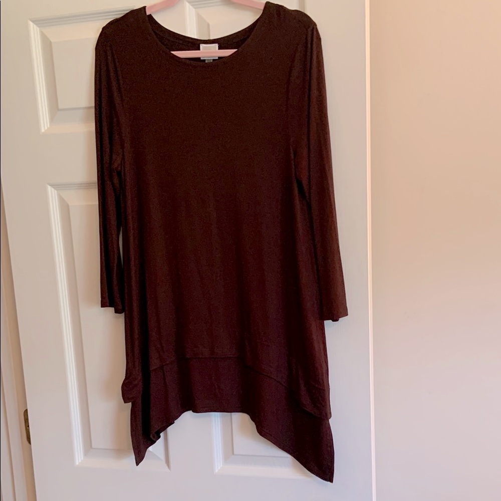 Cupio Brown Asymmetrical 3/4 Sleeve Tunic Top
